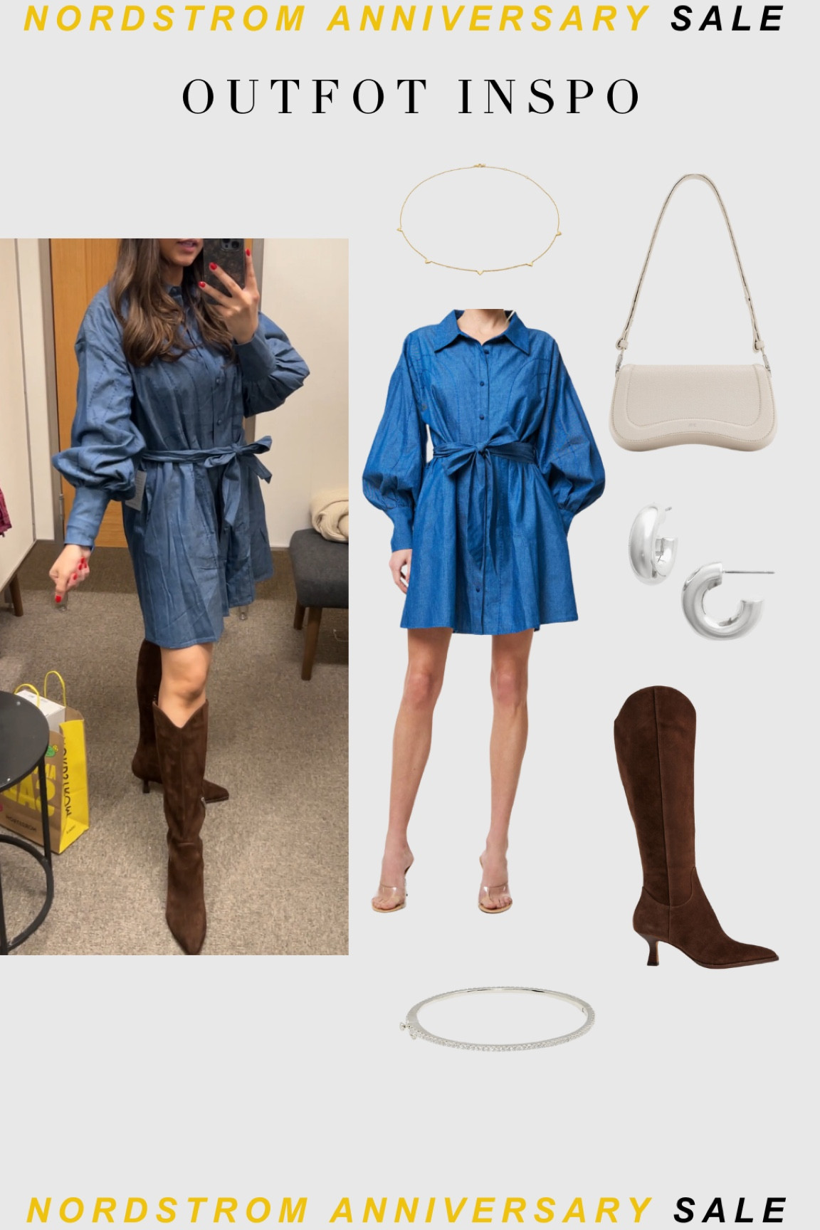 This denim dress was so cute and had beautiful detailing thought out the dress. The puffy sleeves and adjustable waist strap are a plus too. I am wearing a size xs, so I would recommend sizing down. I fell in love with the dark brown suede boots. I love the western style inspiration but they still look high fashion. I think they will be a very versatile shoe for fall and they are extremely comfortable. 

#LTKSaleAlert #LTKxNSale #LTKStyleTip