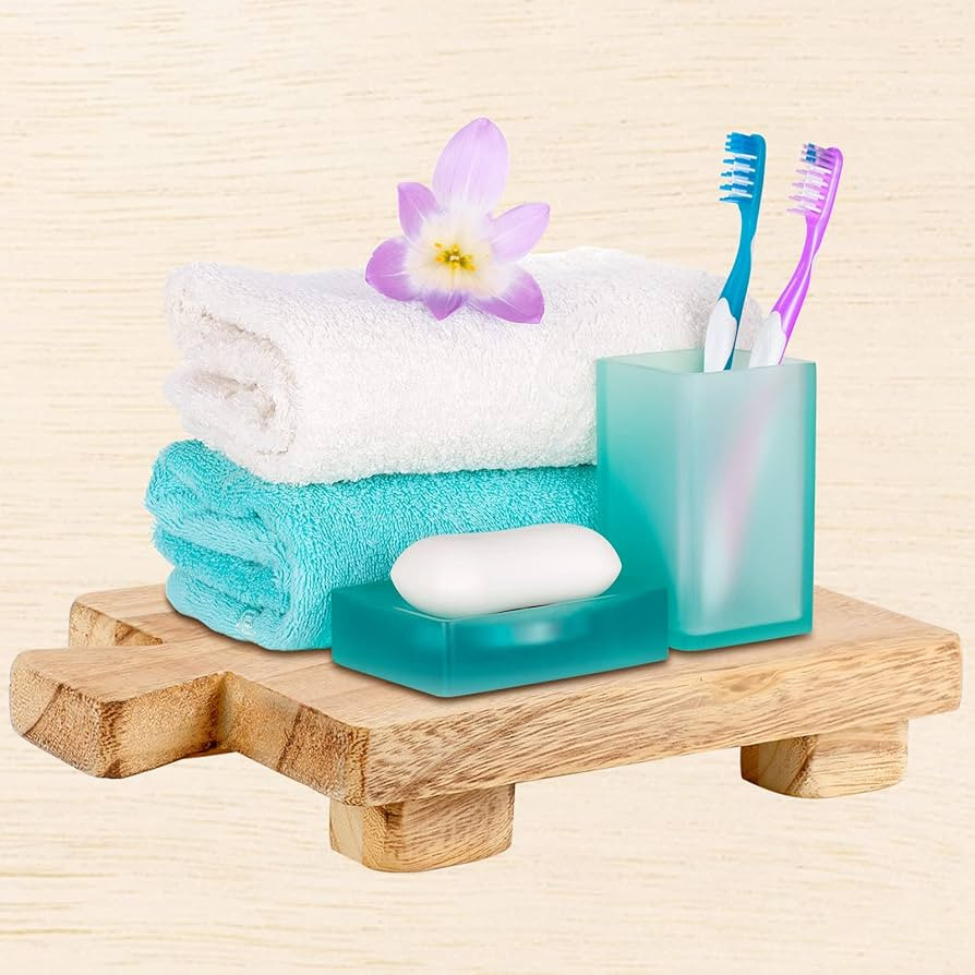 Wood Pedestal Stand Riser Wood Footed Tray for Bathroom Home Kitchen Wooden Soap Holder for Bottl... | Amazon (US)