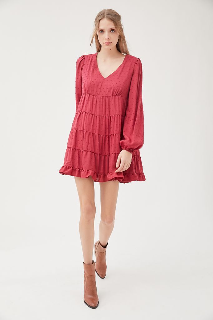 UO Textured Long Sleeve Frock Dress | Urban Outfitters (US and RoW)