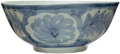 Hand Painted Stoneware Bowl with Floral Design, Blue and White | Amazon (US)