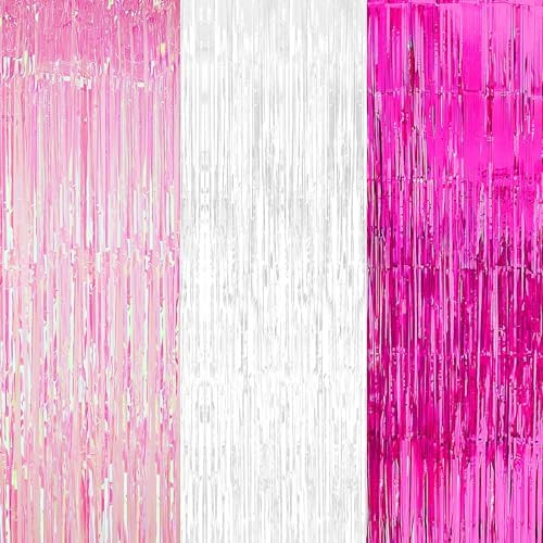 KatchOn, Xtralarge White and Pink Streamers - 8x3.25 Feet, Pack of 3 | Pink and White Fringe Curt... | Amazon (US)