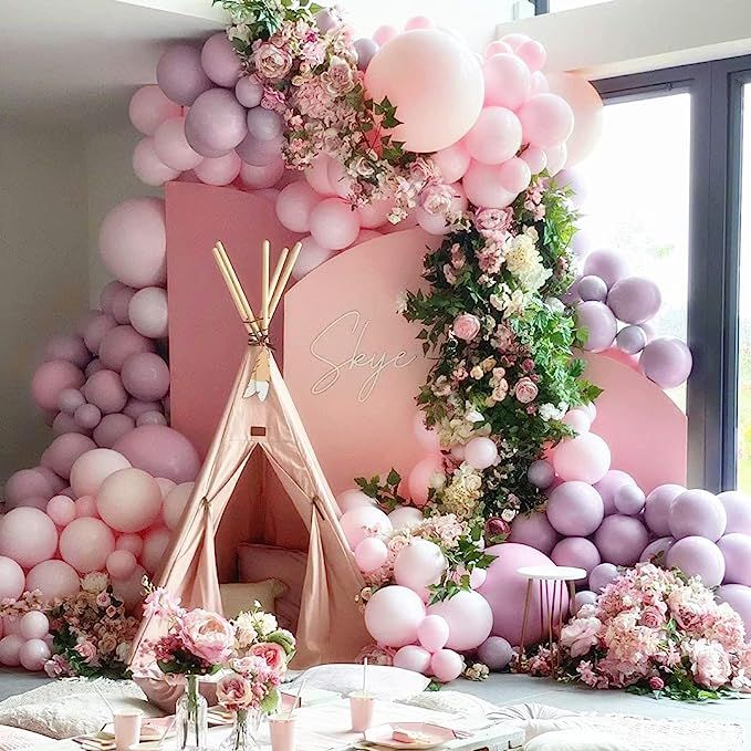 Pink Balloon Arch Kit Double Stuffed Lavender Balloon Garland 104pcs Latex Pastel Light Pink Purp... | Amazon (US)