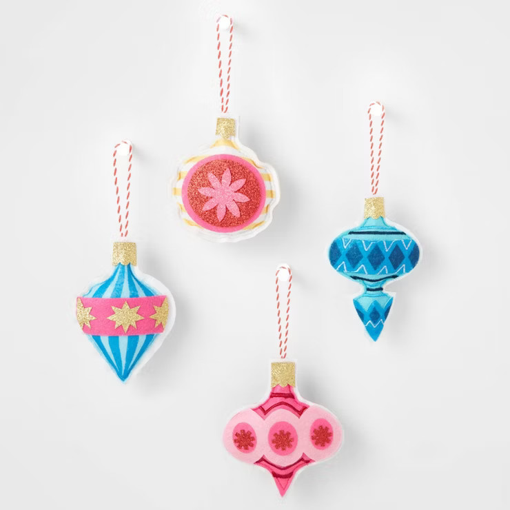 4ct Fabric Ornament Christmas Tree Ornament Set Blue/Pink/Red - Wondershop™ | Target