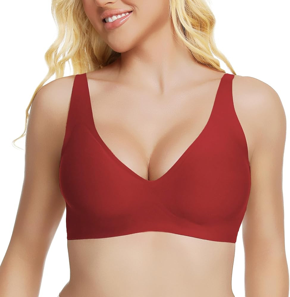 Jelly Wireless Bra Deep V Push Up Seamless T-Shirt Comfortable Plunge No Underwire Bras with Adju... | Amazon (US)
