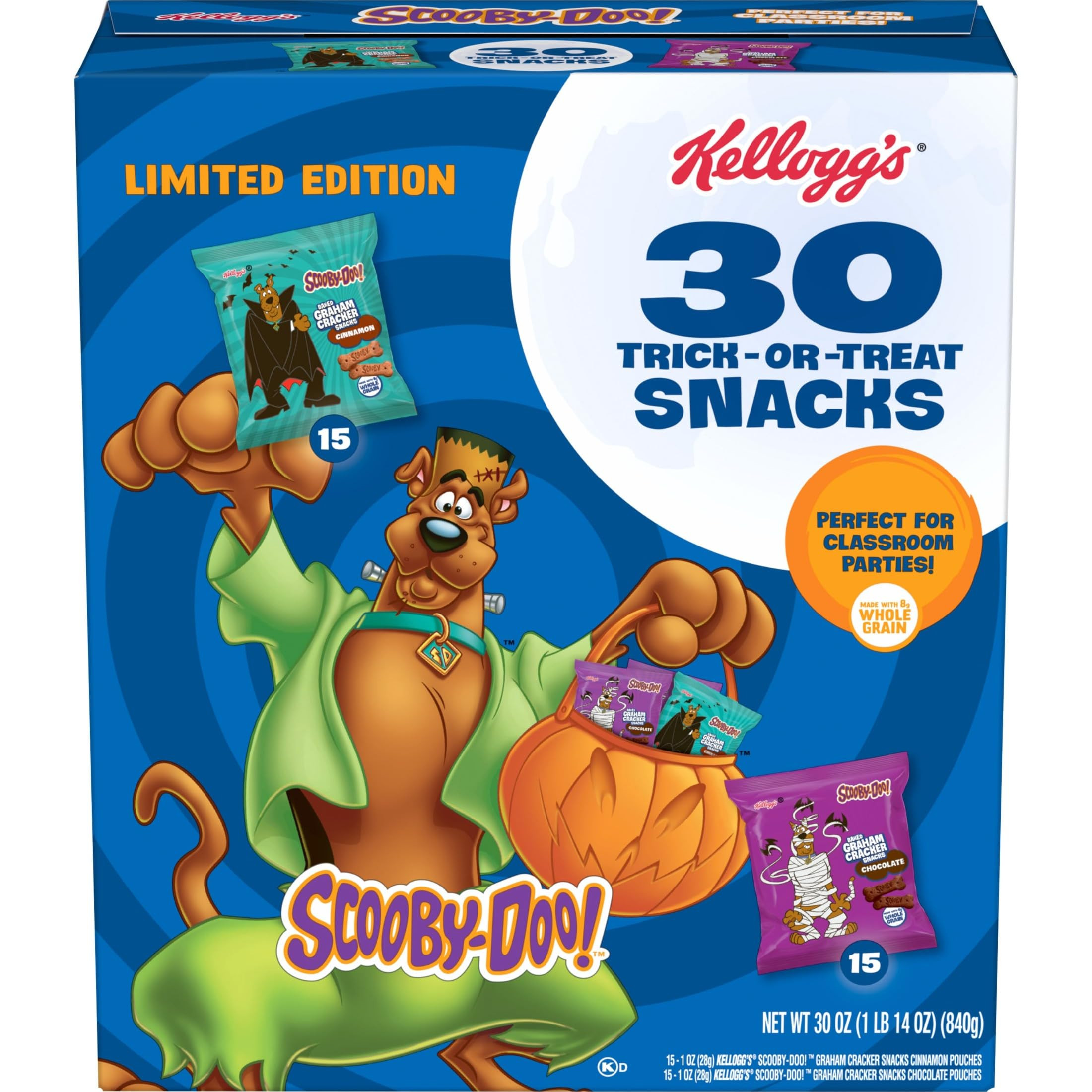 Kellogg's SCOOBY-DOO! Graham Cracker Snacks, Halloween Snacks, Trick or Treat, Variety Pack, 30oz... | Amazon (US)