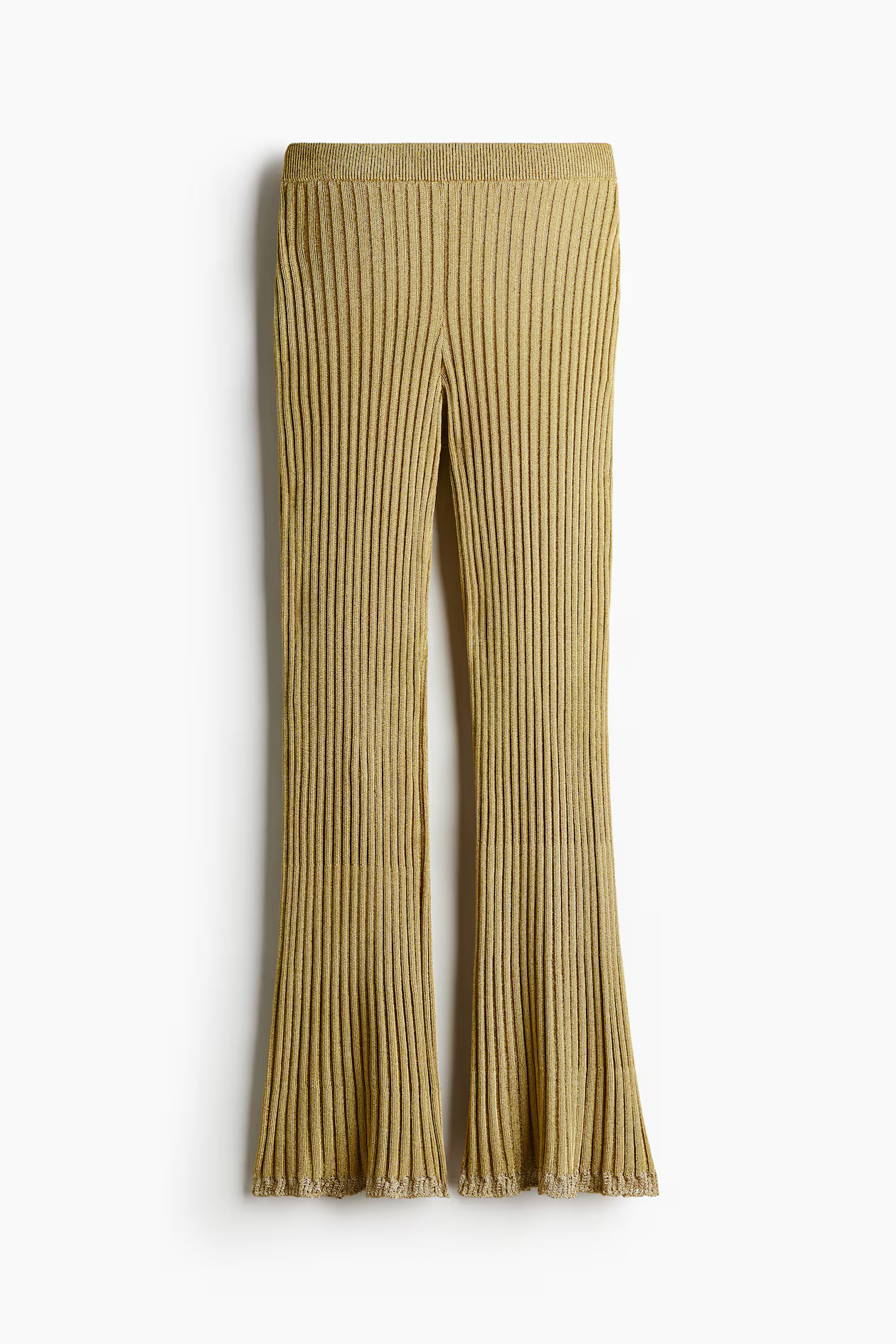 Glittery rib-knit trousers - Gold-coloured - Ladies | H&M GB | H&M (UK, MY, IN, SG, PH, TW, HK)