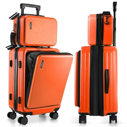 TravelArim 22 Inch Carry On Luggage, Carry On Suitcase with Wheels, Hardside Luggage Carry On, Expandable Orange Small Suitcase, Hard Shell Carry-on Luggage, Spinner Luggage with Cosmetic Carry On Bag | Amazon (US)