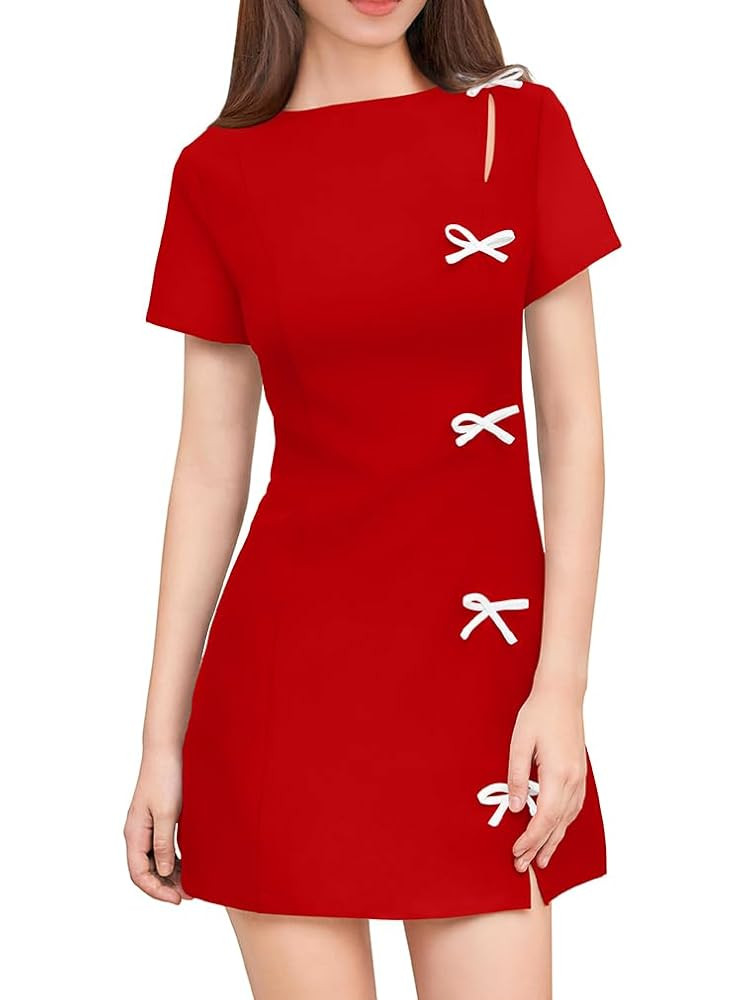 XXTAXN Women's Summer Boat Neck Short Sleeve Elegant Y2k A Line Mini Dress | Amazon (US)