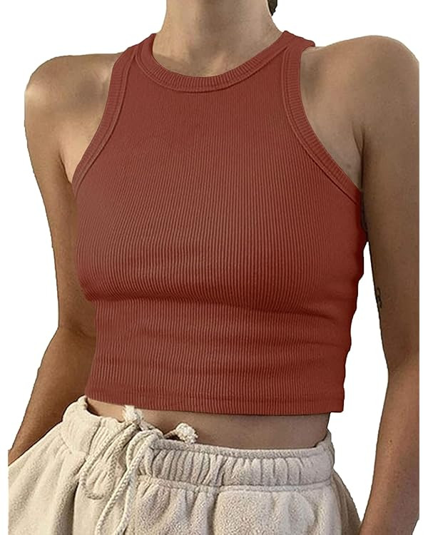 Artfish Women Casual Basic Sleeveless High Neck Rib-Knit Y2k Crop Tank Top | Amazon (US)