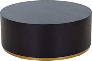 NALLBEIRRAA Black Round Coffee Table with Gold Rim Bottom, Round Wood Barrel End Table Side Table... | Amazon (US)