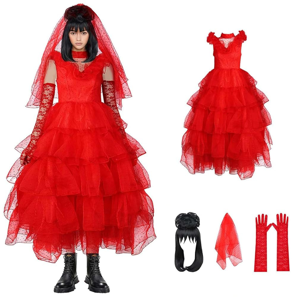 4PCS Lydia Deetz Costume Women Princess Bride Costumes Adults Wedding Dress Wig Gloves for Hallow... | Amazon (US)