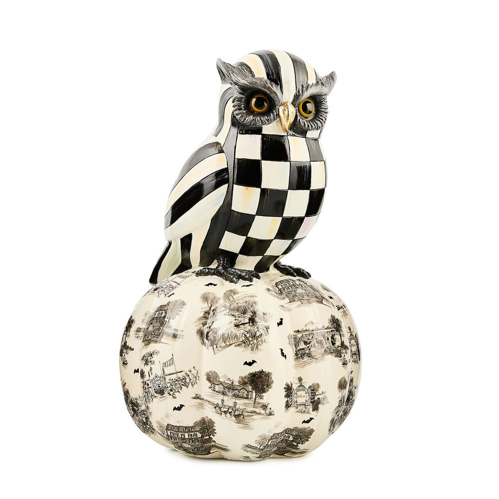 Courtly Owl on Toile Pumpkin | MacKenzie-Childs