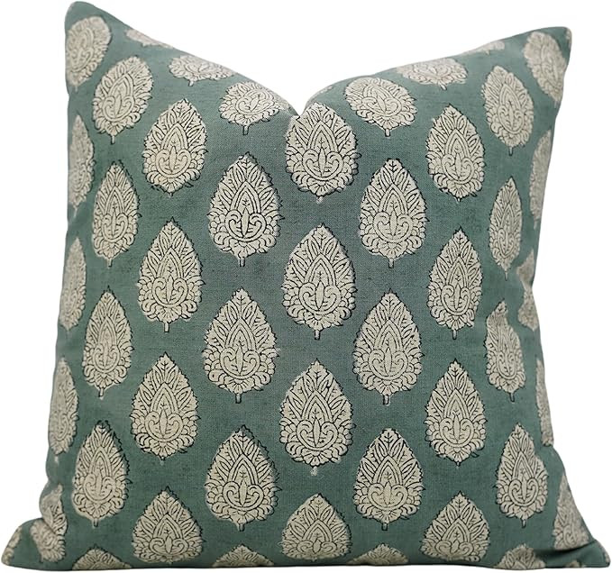 Linen Blend Fabric Handmade Block Leaf Print Soft & Cozy 20x20 Inch Throw Pillow Cover Couch Cush... | Amazon (US)