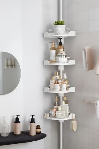 360° Rotating Corner Shower Caddy Tension Pole Organizer (White) | 4-Tier rotating shelves with ... | Amazon (US)