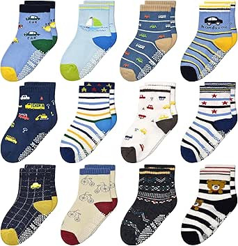 Tphon Non Slip Kids Toddler Socks with Grippers Baby 12 Pairs Anti Skid Socks for Boys Girls 0-7 ... | Amazon (US)