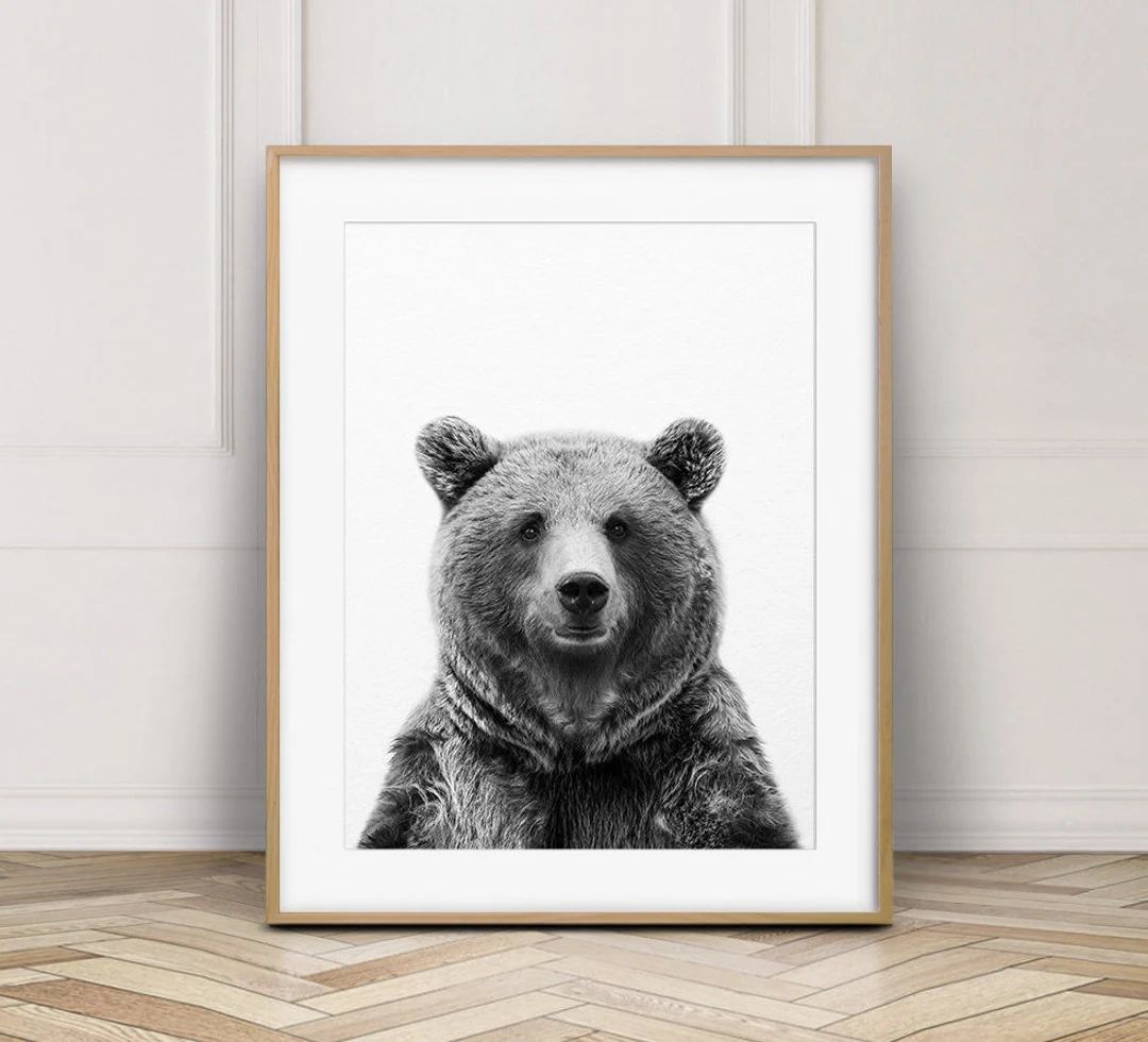 Bear Print, Bear Wall Art, Black And White Animal Print, Woodland Animals, Animal Prints, Woodlan... | Etsy (US)