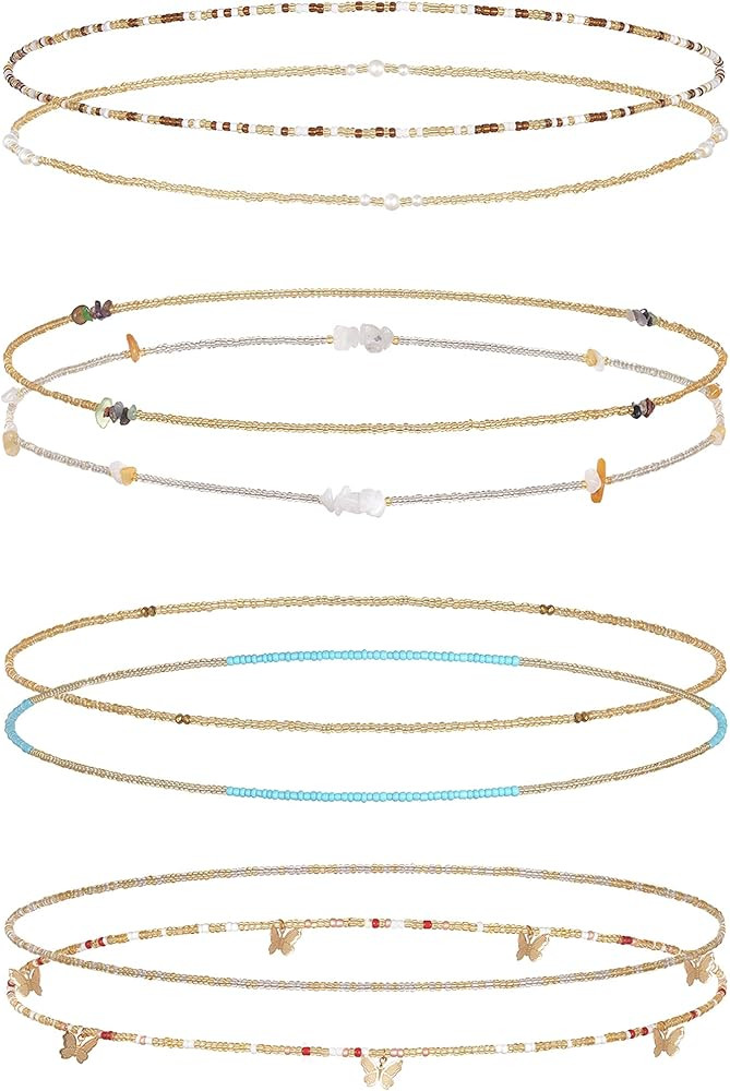 Tornito 8Pcs 31.5 Inches African Waist Bead Chain Elastic Belly Beads Butterfly Shell Layered Bod... | Amazon (US)