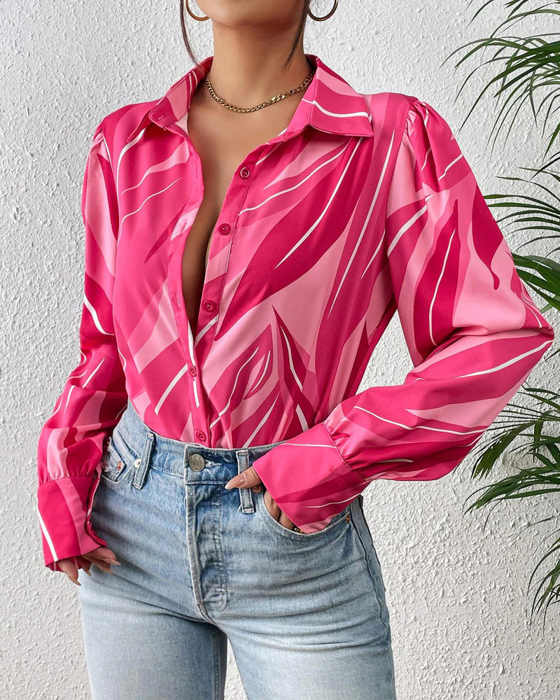 Zeagoo Printed Lantern Long Sleeve Blouse | Zeagoo