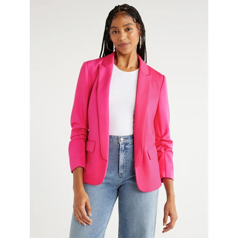 Scoop Women's Relaxed Scuba Knit Blazer with Scrunch Sleeves, Sizes XS-XXL - Walmart.com | Walmart (US)