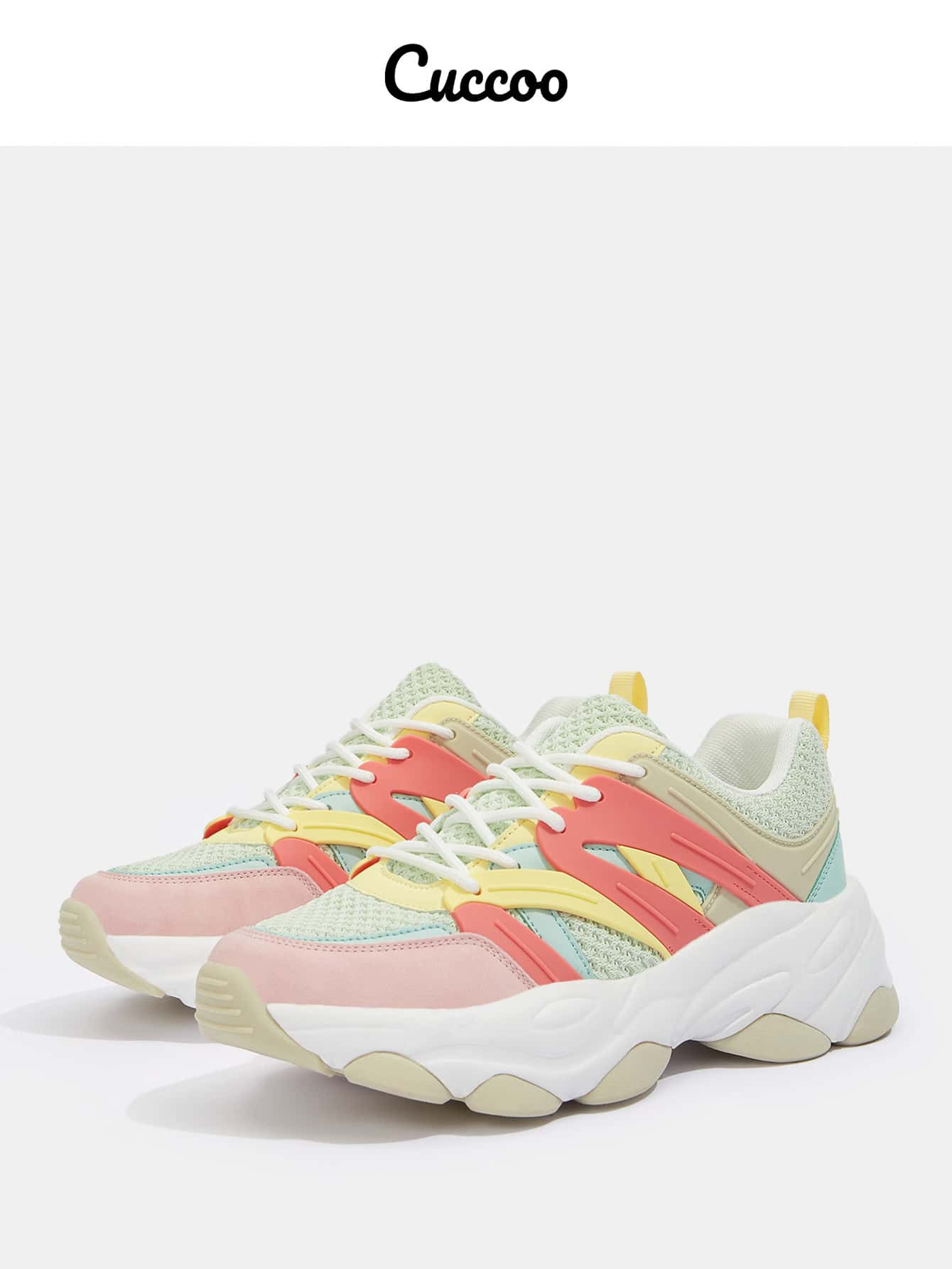 Cuccoo Colorblock Lace-up Front Chunky Sneakers | SHEIN