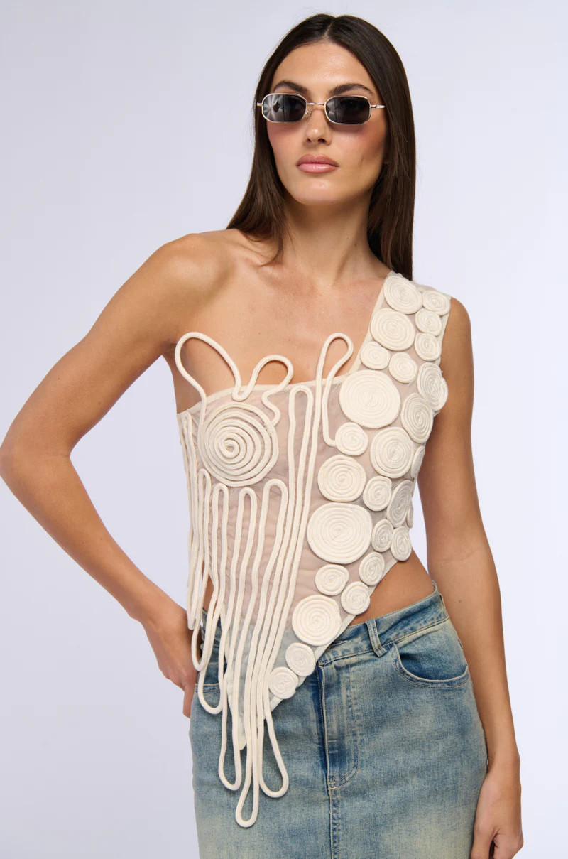 LOLA SWIRLED DETAIL ONE SHOULDER TOP | AKIRA