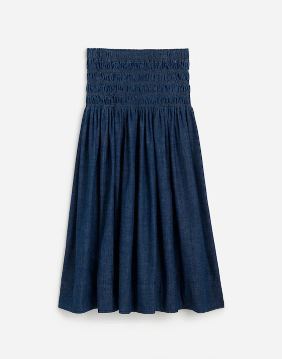 Smocked-Waist Denim Midi Skirt | Madewell | Madewell