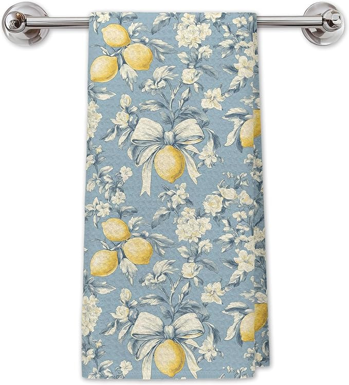 Blue Coquette Bow Flower Lemon Kitchen Towels, Vintage Rustic Lemon Dish Tea Towels for Kitchen D... | Amazon (US)
