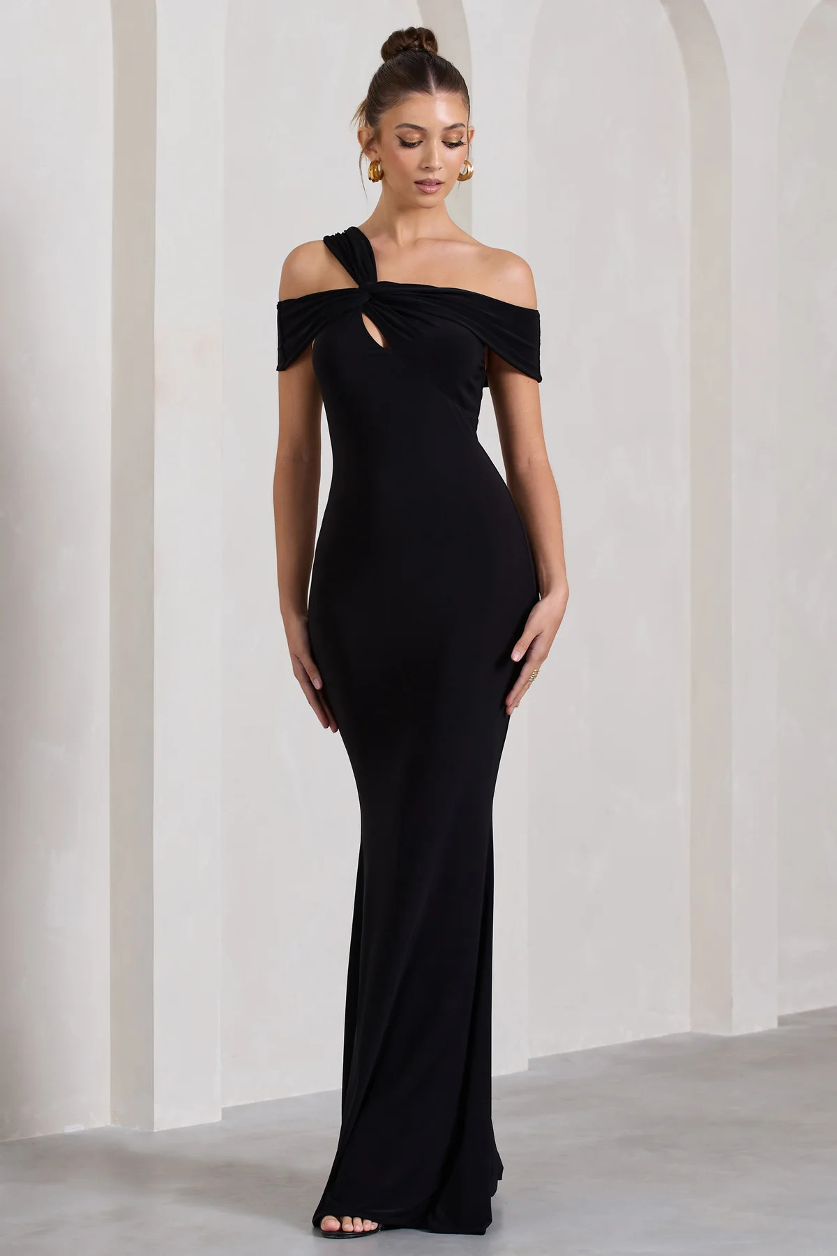 Captivating | Black Strappy Asymmetric Cut-Out Maxi Dress | Club L London