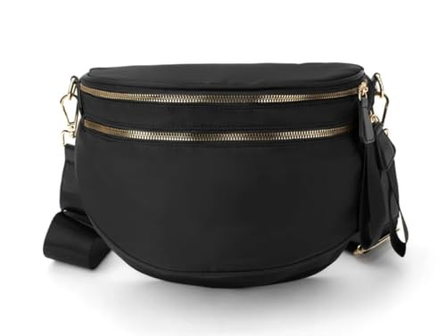 Black and White Checkered Crossbody Bum Bag, Spacious Design for Essentials Plus Size Friendly Strap 55" (Solid Black) | Amazon (US)