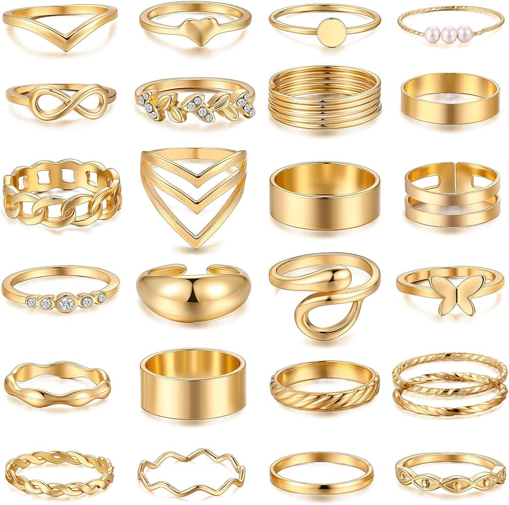 iF YOU 25 Pcs Gold Knuckle Ring Set for Women, Chunky Stackable Finger Midi Rings, Silver Simple ... | Amazon (US)