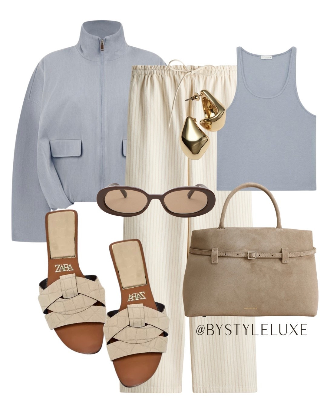 BEIGE NEUTRALS - Soft blue hues with beige is such a gorg colour combo for spring/summer. 

#sandals #jacket #springoutfit 

#LTKspring #LTKshoes #LTKsummer