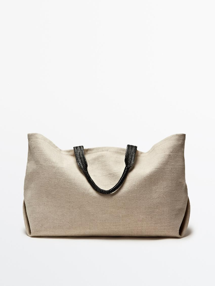 Maxi tote bag with braided leather strap | Massimo Dutti US