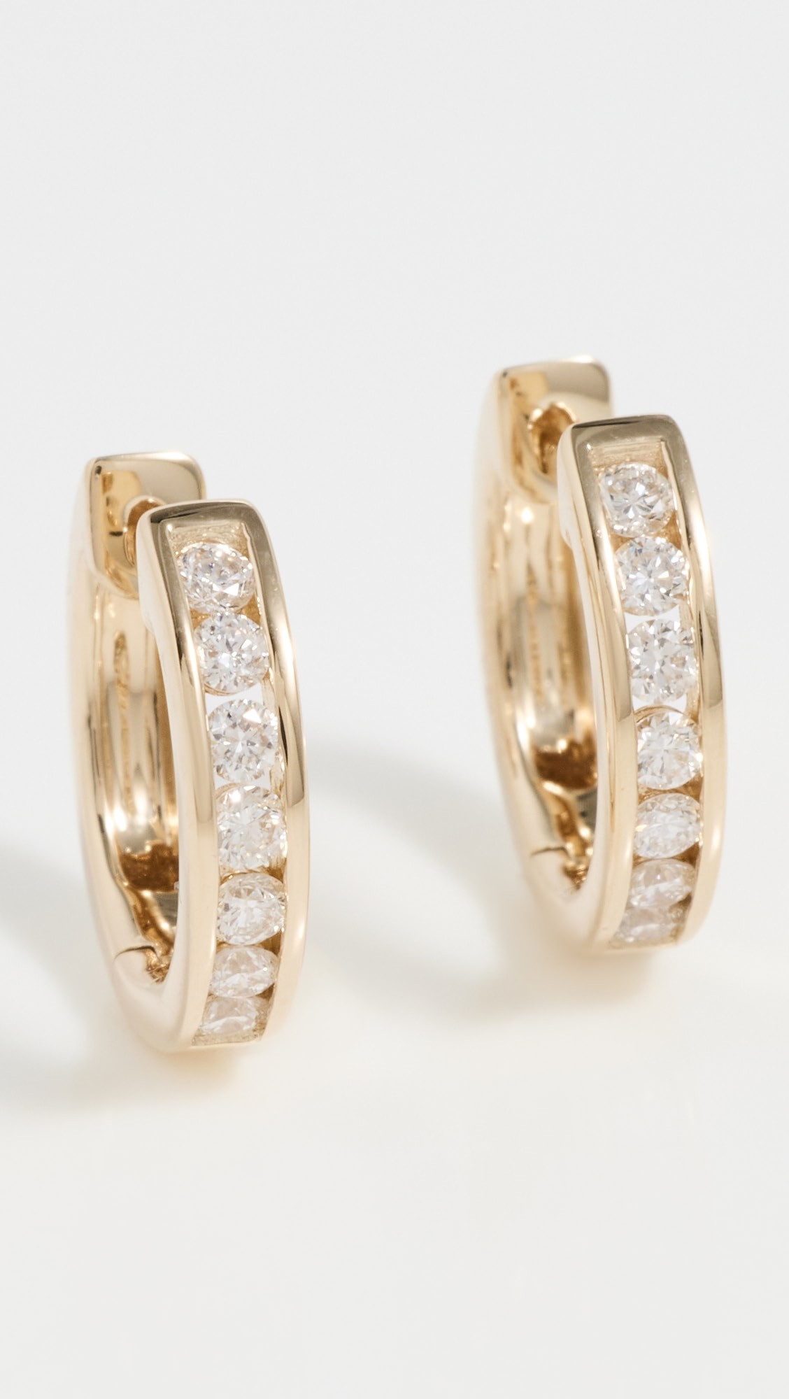 14k Gold Channel Set Round Diamond Huggie Earrings | Shopbop