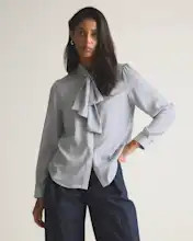 Washable Stretch Silk Tie Neck Blouse | Quince