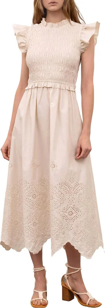 Ruffle Eyelet Smocked Stretch Cotton Dress | Nordstrom