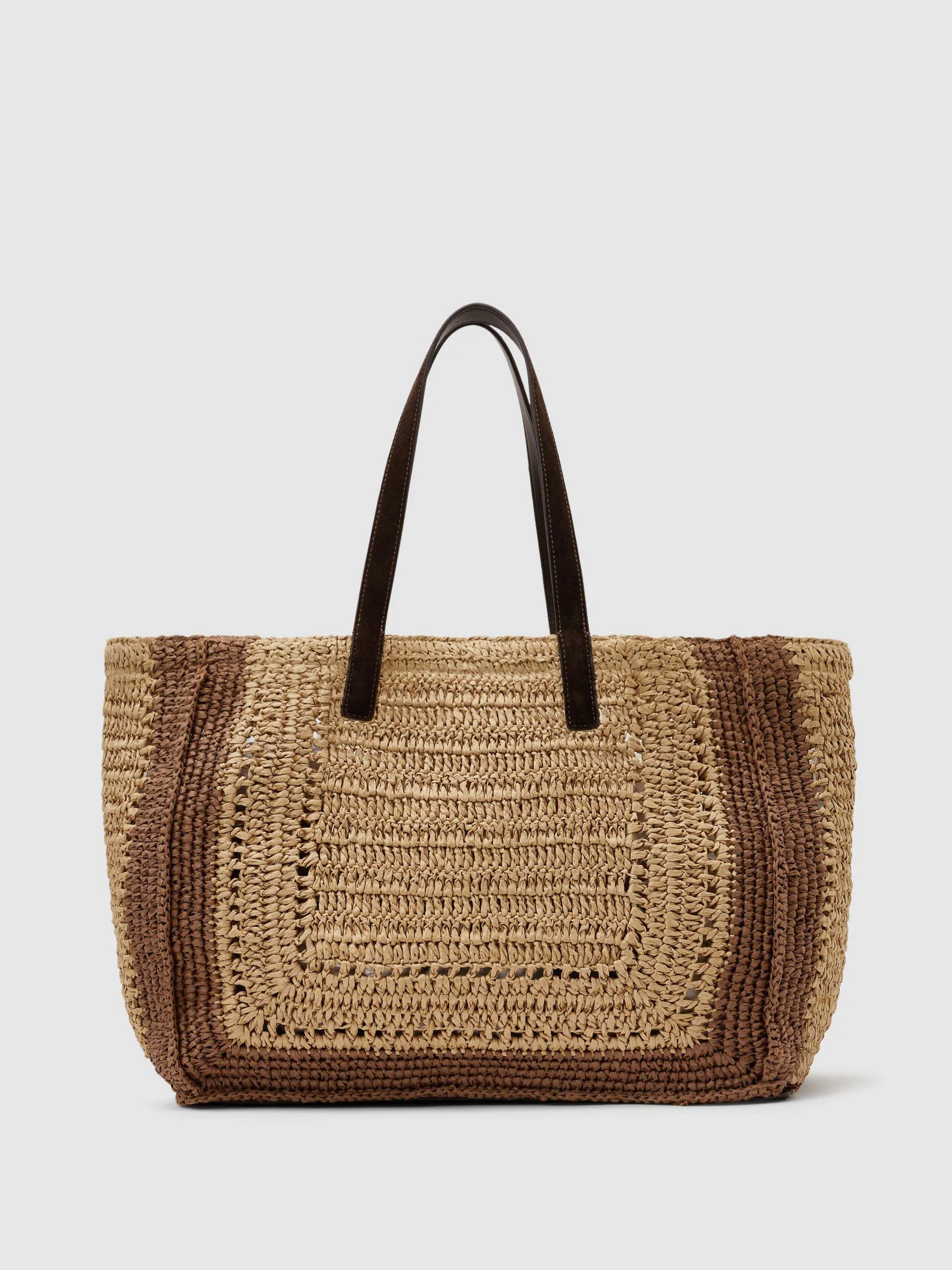 Reiss Reiss Natural Rosie Raffia-Effect Two-Tone Tote Bag | Next US