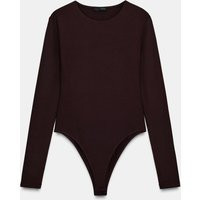 Zara - Long Sleeve Polyamide Bodysuit - Dark Brown - L - Woman | Zara UK