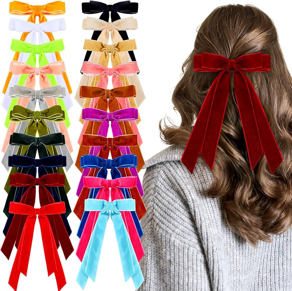 20 Pcs Velvet Bows for Christmas Tree Bulk Multicolor Ribbon Hair Clips Winter Velvet Hair Access... | Amazon (US)
