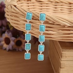 Western Earrings Boho Turquoise Oval Drop Dangle Earrings for Women Teen Girls Beaded Western Flo... | Amazon (US)
