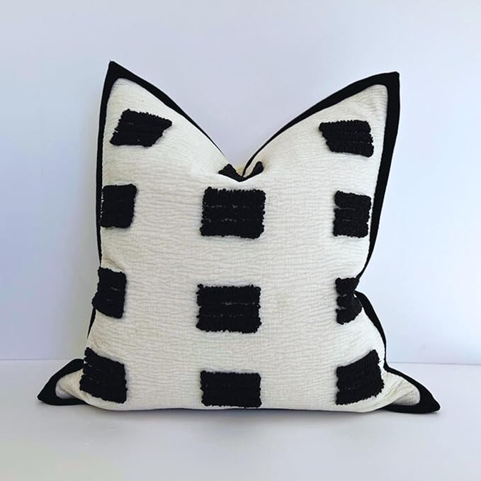 Tufted Decorative Boho Black and White Throw Pillow Cover, 18x18 inches, Soft and Luxurious Cheni... | Amazon (US)