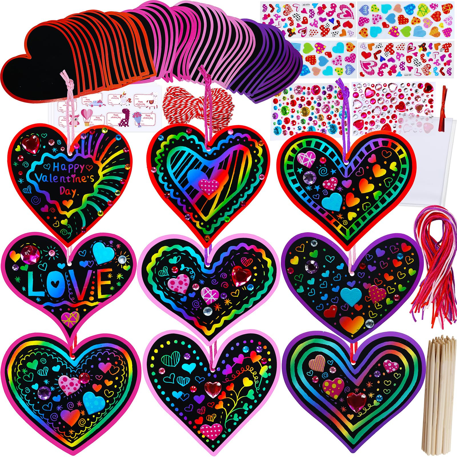Winlyn 45 Sets 9 Styles Magic Color Scratch Black Valentine Heart Ornaments Decorations Valentine... | Amazon (US)