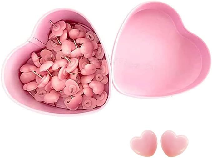 52 PCS Heart Push Pins, Pink Thumb Tacks Cute Push Pins, Bulletin Boards Wall Tacks, Plastic Hear... | Amazon (US)