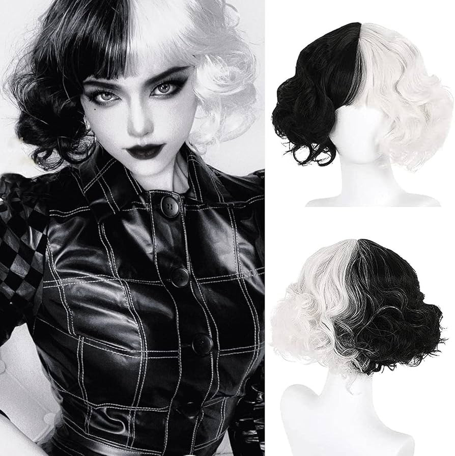 NICAT Black and White Wig for Cruella Deville Costume Women Halloween Cruella Deville Wig for Gir... | Amazon (US)