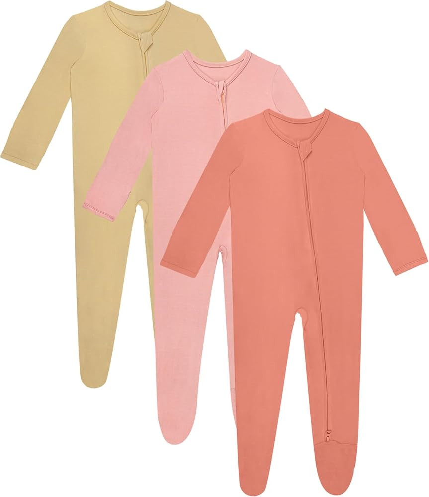3 Pcs Baby Long Sleepers Pajamas One Piece Footies Rompers | Amazon (US)