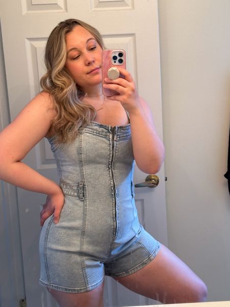 Rompin’ around in denim 💯 lovin’ this stretchy denim piece 

Full transparency: I did have to get the straps on this romper tailored to fit my body but it was worth it and completely inexpensive 

#LTKstyletip #LTKcurves #LTKSeasonal