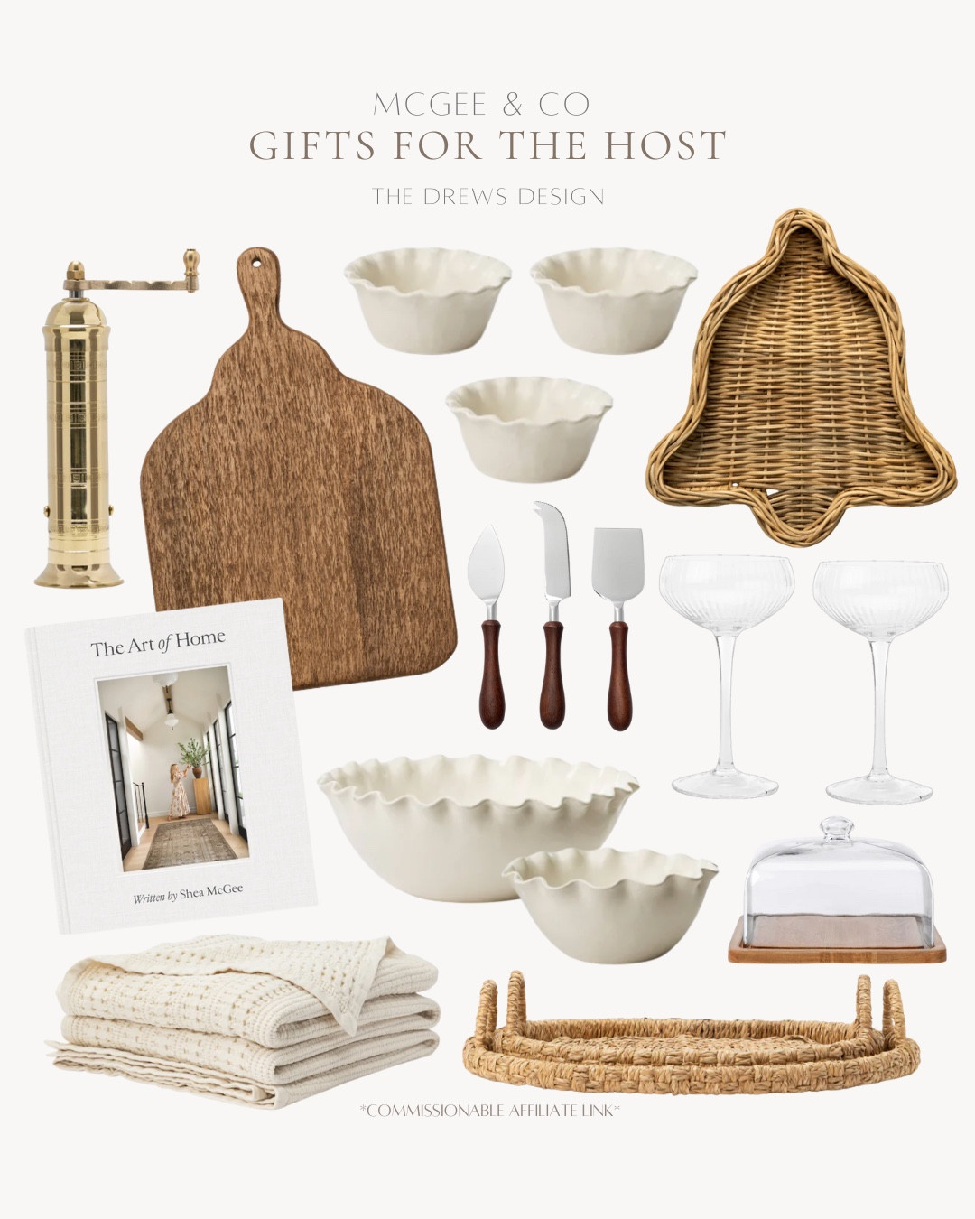 Gifts for the host include trays, throw blanket, butter dish, scalloped bowls, coffee table book, cheese knives, champagne glasses, wicker bell tray, ramekins, breadboard, and pepper mill.

Holiday gift guide, gifts for her, gifts for host, host gifts

#LTKHoliday #LTKfoodie #LTKGiftGuide