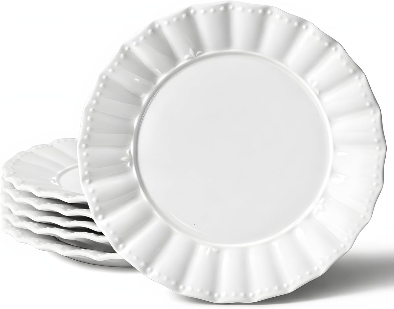HOMBENE Dessert Plates 8 Inches Set for 6 Ceramic Serving Plates,plates for Cake Waffles,Wavy Sty... | Amazon (US)