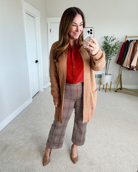 Fall workwear from Spanx 

Fit tips: pants size up if in-between wearing XLP // silk blouse runs small in the chest, XL // Cardigan tts, L 

Use code RYANNEXSPANX for 10% off 

Fall workwear, plaid plants, workwear, business casual, business professional, workwear 

#LTKmidsize #LTKworkwear #LTKSeasonal