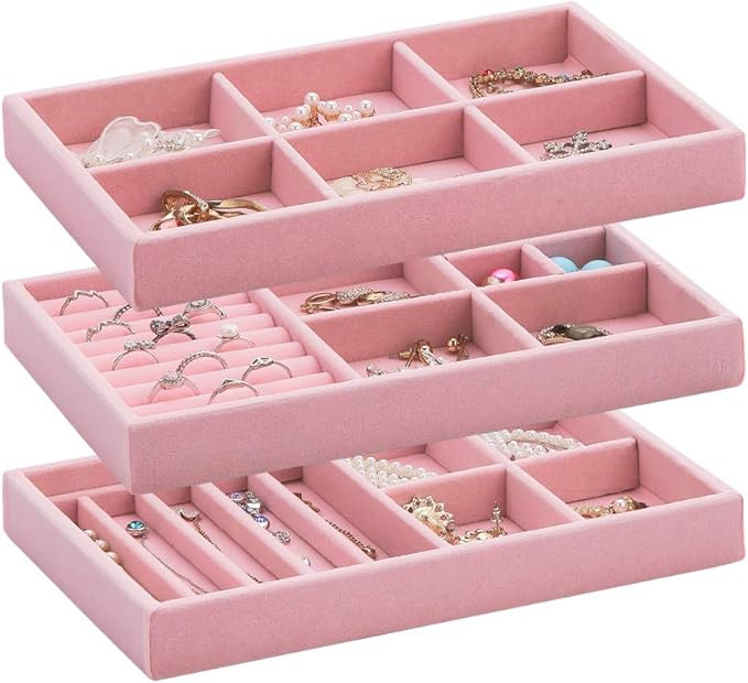 OCIRA Stackable Necklace Tray Jewelry Organizer - Velvet Jewelry Storage Display Trays for Drawer... | Amazon (US)