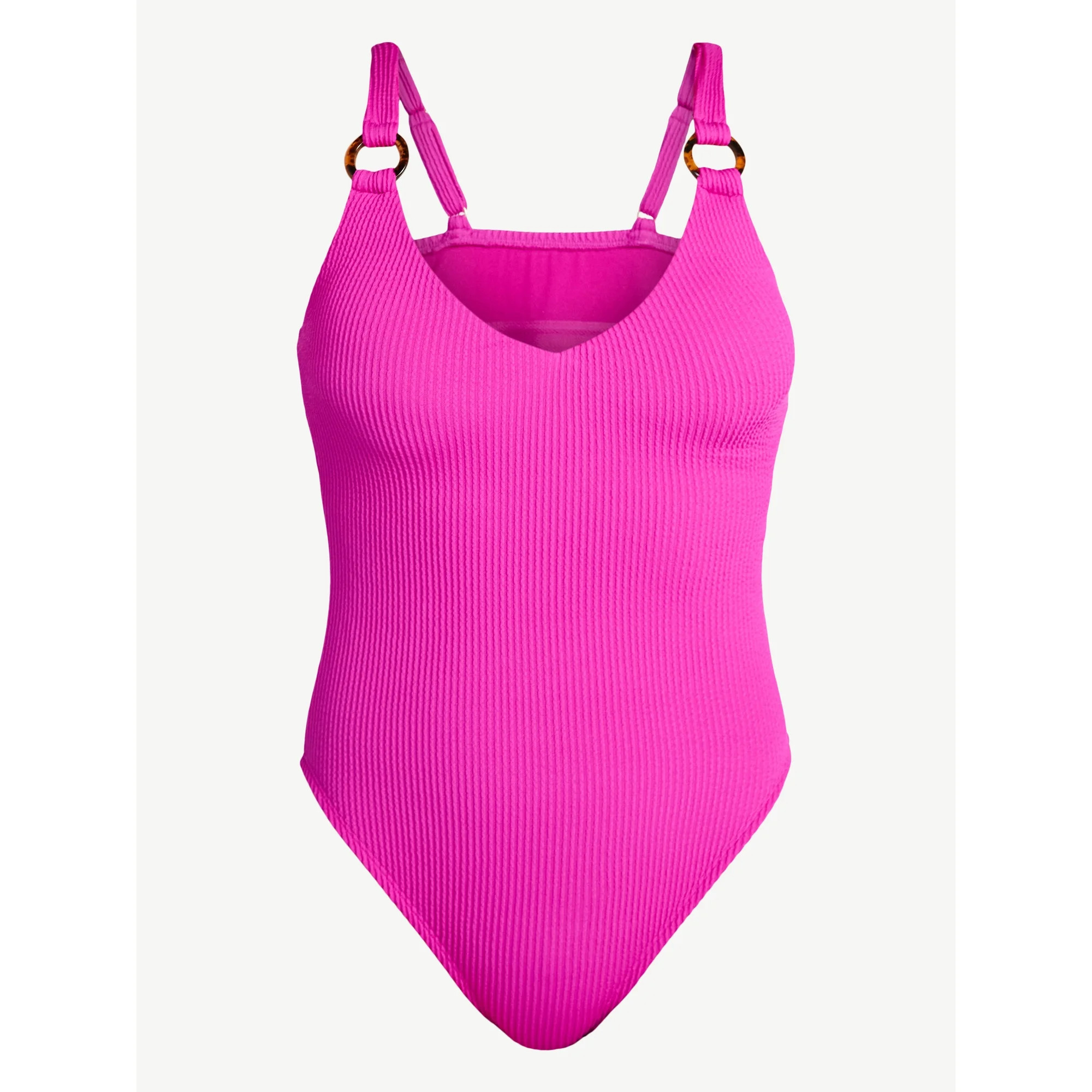 Time and Tru Women's and Women’s Plus Crinkle Plunge One-Piece Swimsuit, Sizes XS-3X | Walmart (US)